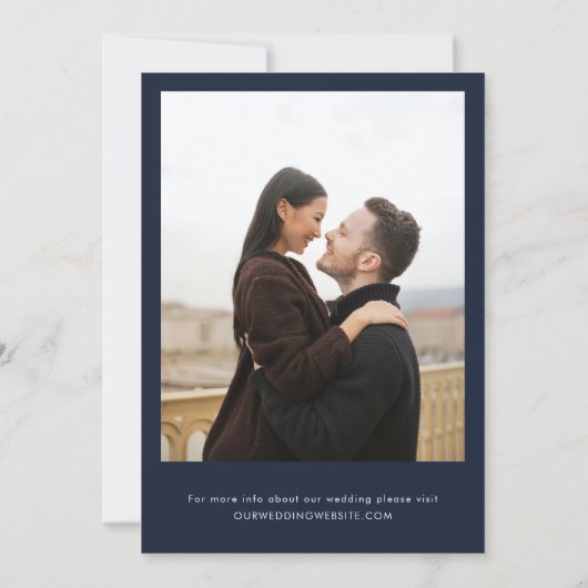 Navy Blue Waterverf Roos Bloemen Foto Bruiloft Kaart (Achterkant)