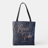 Navy Blue Waterverf Roos Gold Bride Tribe Tote Bag (Achterkant)