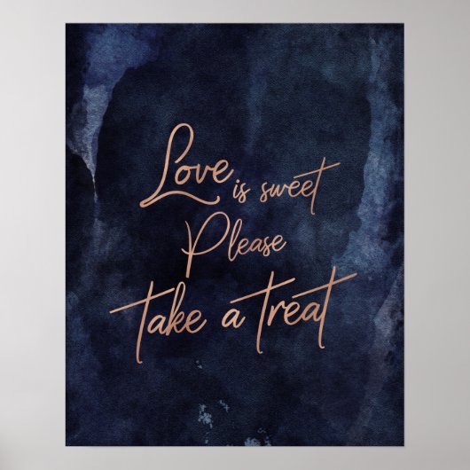 Navy Blue Waterverf Roos Gold Love is Sweet Treat Poster (Voorkant)