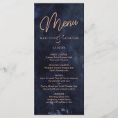 Navy Blue Waterverf & Roos Gold Wedding Menu (Voorkant)