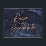 Navy Blue Waterverf Roos gouden bruids recept Kaar Briefkaart<br><div class="desc">Navy Blue Waterverf & Roos Gold Faux Folie Lettering Perfect voor Herfst of Winter Wedding Bride Recipe Kaarten Met trendy Hand Lettered Script lettertype! ~ Controleer mijn winkel om het hele bruiloft collectie te zien met dit ontwerp!</div>