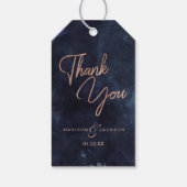 Navy Blue Waterverf & Roos gouden bruiloft dank u Cadeaulabel (Achterkant)