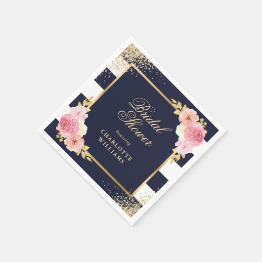 Navy Blue Waterverf Roze Bloemen Vrijgezellenfeest Servet (Hoek)