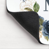 Navy Blue Waterverf Rozen Floral Wreatmonogram Muismat (Hoek)