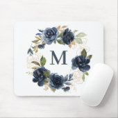 Navy Blue Waterverf Rozen Floral Wreatmonogram Muismat (Met muis)