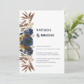 Navy Blue Waterverf Rozen Weddenschap Kaart (Staand voorkant)