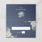 Navy Blue Waterverf Rustieke Bloemen Huwelijk Plaatskaartje (Buitenkant ongevouwen)
