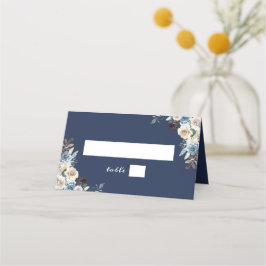 Navy Blue Waterverf Rustieke Bloemen Huwelijk Plaatskaartje
