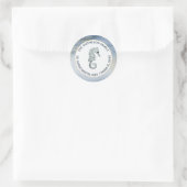 Navy Blue Waterverf Seahorse Coastal Adres Ronde Sticker (Tas)