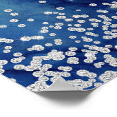 Navy Blue Waterverf Silver Glitter Wedding Poster (Hoek)