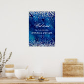 Navy Blue Waterverf Silver Glitter Wedding Poster (Keuken)
