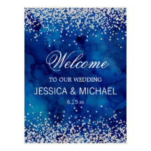 Navy Blue Waterverf Silver Glitter Wedding