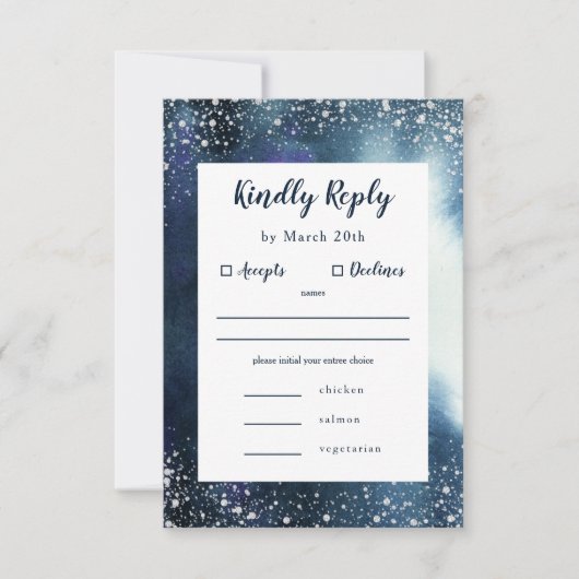 Navy Blue Waterverf Silver RSVP met maaltijdkeuze (Voorkant)