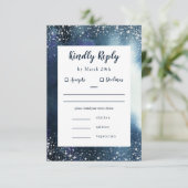 Navy Blue Waterverf Silver RSVP met maaltijdkeuze (Staand voorkant)