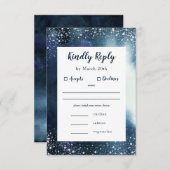 Navy Blue Waterverf Silver RSVP met maaltijdkeuze (Voorkant / Achterkant)