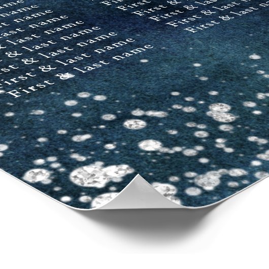 Navy Blue Waterverf Silver Wedding Seating Chart Poster (Hoek)