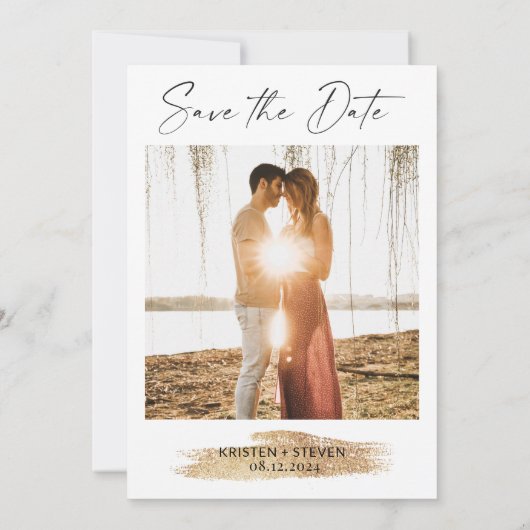 Navy Blue Waterverf Sla de datum op Kaart (Achterkant)