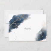 Navy Blue Waterverf Splashes Gold Spletters RSVP Kaartje (Voorkant)