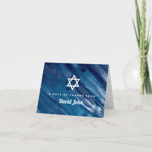 Navy Blue Waterverf Star van David Bar Mitzvah Bedankkaart