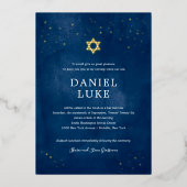 Navy Blue Waterverf Sterrennacht Bar Mitzvah Folie Uitnodiging (Voorkant)