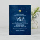 Navy Blue Waterverf Sterrennacht Bar Mitzvah Folie Uitnodiging (Staand Voorkant)