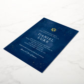 Navy Blue Waterverf Sterrennacht Bar Mitzvah Folie Uitnodiging (Gedraaid)