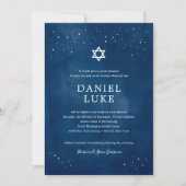 Navy Blue Waterverf Sterrennacht Bar Mitzvah Kaart (Voorkant)