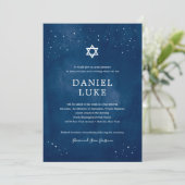 Navy Blue Waterverf Sterrennacht Bar Mitzvah Kaart (Staand voorkant)
