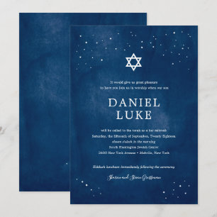 Navy Blue Waterverf Sterrennacht Bar Mitzvah Kaart