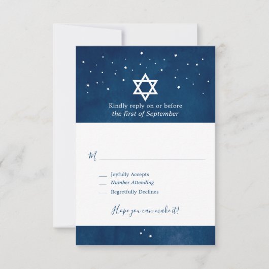 Navy Blue Waterverf Sterrennacht Bar Mitzvah RSVP (Voorkant)