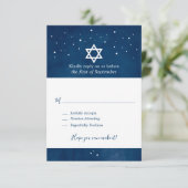 Navy Blue Waterverf Sterrennacht Bar Mitzvah RSVP (Staand voorkant)