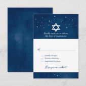 Navy Blue Waterverf Sterrennacht Bar Mitzvah RSVP (Voorkant / Achterkant)