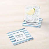 Navy Blue Waterverf Stripes Baby shower Kartonnen Onderzetters