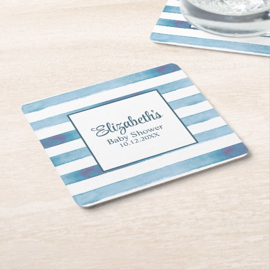 Navy Blue Waterverf Stripes Baby shower Kartonnen Onderzetters (Schuin)