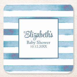 Navy Blue Waterverf Stripes Baby shower Kartonnen Onderzetters