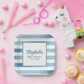 Navy Blue Waterverf Stripes Baby shower Papieren Bordje (Feest)