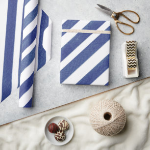 Navy Blue Waterverf Stripes Cadeaupapier