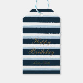 Navy Blue Waterverf Stripes Elegant Chic Gift Labe Cadeaulabel (Voorkant)