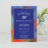 Navy Blue Waterverf Surprise 30th Birthday Dinner Kaart (Staand voorkant)