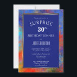 Navy Blue Waterverf Surprise 30th Birthday Dinner Kaart<br><div class="desc">Een elegante levendige moderne marineblauwe rode waterverf verrast de uitnodiging voor het diner op de 30e verjaardag.</div>