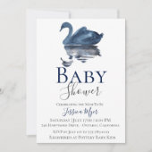 Navy Blue Waterverf Swan Baby shower Invitation Kaart (Voorkant)