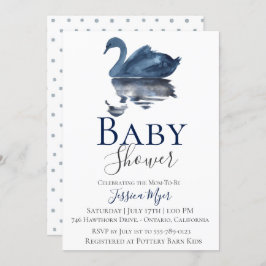 Navy Blue Waterverf Swan Baby shower Invitation Kaart