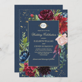 Navy blue | Waterverf tussen Bourgogne Floral en b Kaart