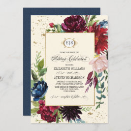 Navy blue | Waterverf tussen Bourgogne Floral en b Kaart