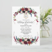 Navy blue | Waterverf tussen Bourgogne Floral en b Kaart (Staand voorkant)