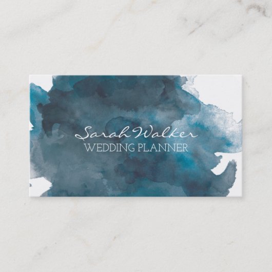 Navy Blue Waterverf Visitekaartje (Voorkant)