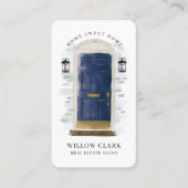 Navy Blue Waterverf Voorste deur Real Estate Agent Visitekaartje (Voorkant)