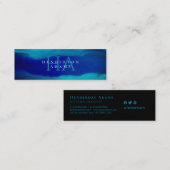 Navy Blue Waterverf Wavy Abstract Monogram Mini Visitekaartje (Voorkant / Achterkant)
