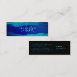 Navy Blue Waterverf Wavy Abstract Monogram Mini Visitekaartje