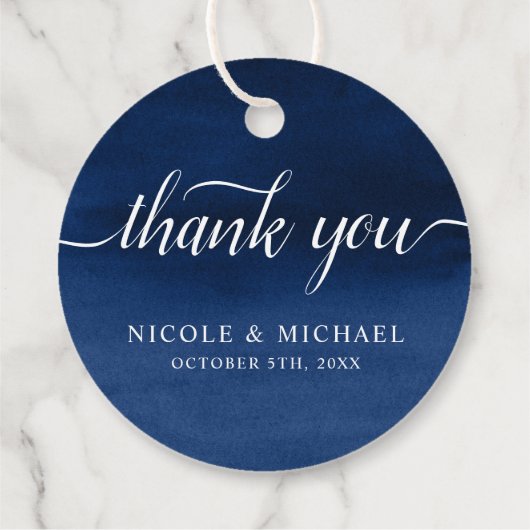 Navy Blue Waterverf Wedding Bedankt Bedankjes Labels (Achterkant)